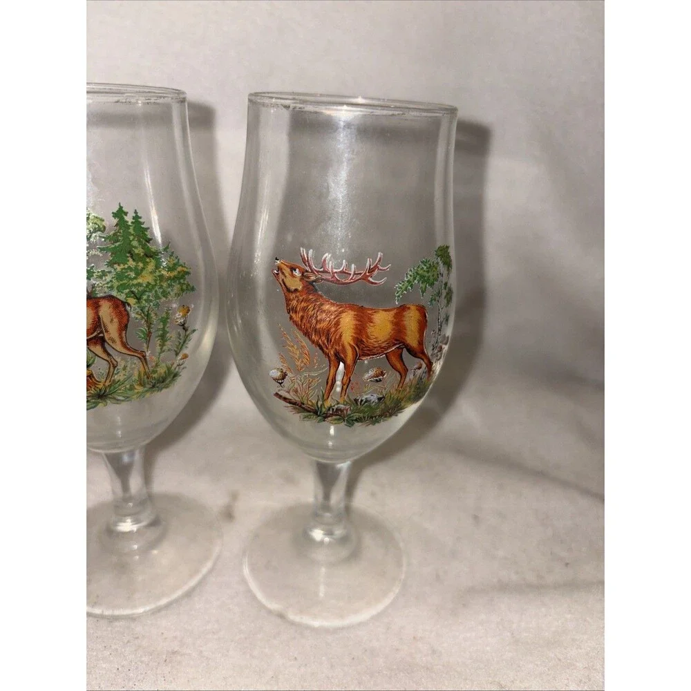Vintage Beer Glasses Deer Game Hunting Biertulpen Jagdlichen Motifs Bar Elk 5